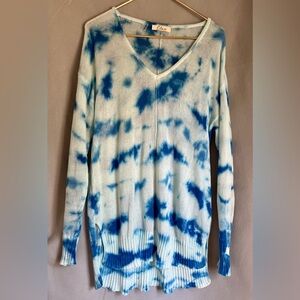 Elan Blue Tie Dye Cotton Knit Sweater Boho Beach Cover Up One size/Small